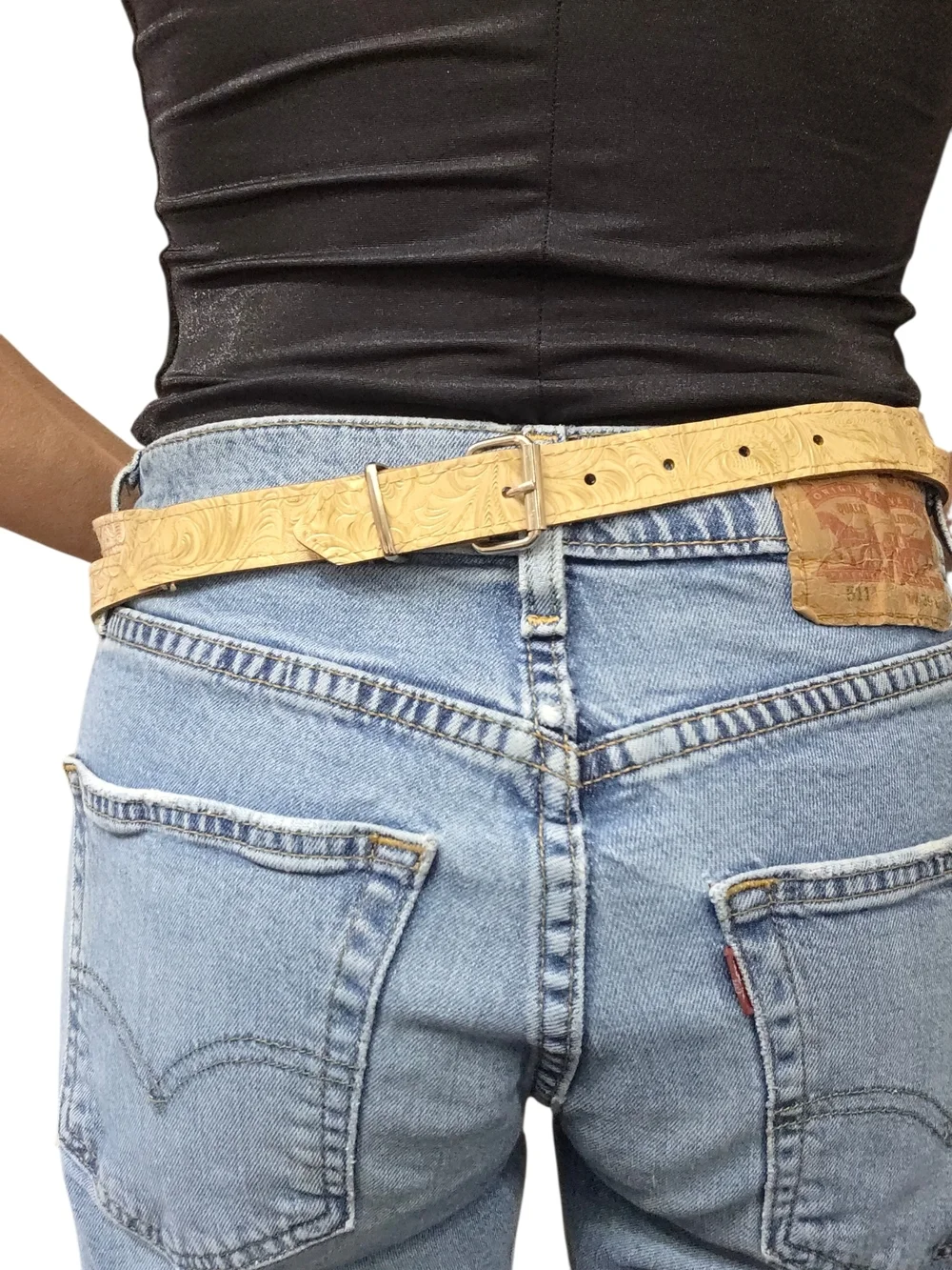 Vintage 80s Tan Embossed Wide Waist Belt Western Statement